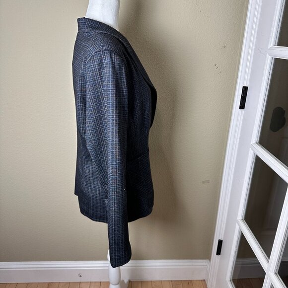 NORDSTROM Wit & Wisdom Plaid Grey Blue One Button Blazer Jacket Size Small - Picture 8 of 11